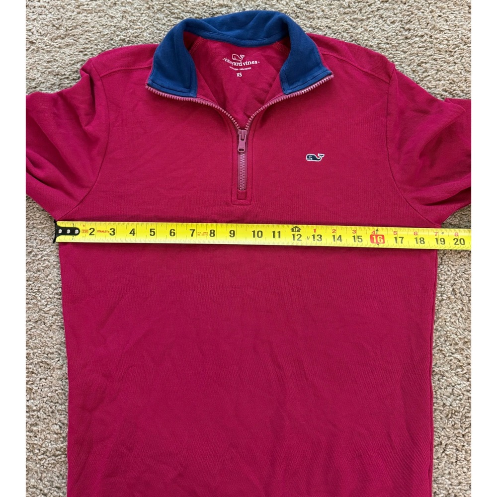 Vineyard Vines Mens XS Red Cotton Pique Quarter Zip Pullover Sweater Navy Trim - Picture 7 of 8
